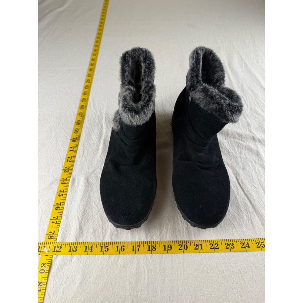 KHOMBU Ankle Boots Womens 10 Black Faux Fur Trim Suede Side Zip Buckle Winter
